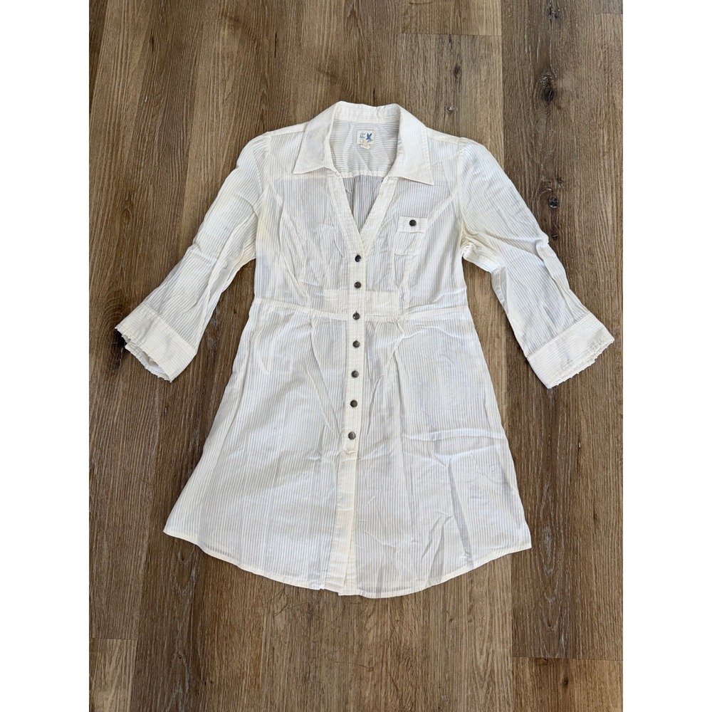 Edme & Esyllte Tunic Shirt Women 2 Cream Striped Cotton Gauze Empire Waist Boho